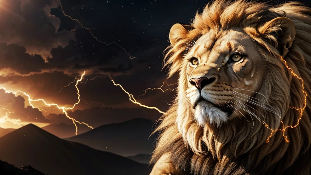 Lion, Divine Lion, natural, naturey, ferocious, masculine, mighty, golden lion, offwhite, Lion offwhite, black andwhite, black and gold, detailed realistic face, 8K Detailed Realistic White Lion, Ultrarealistic 8k |, Energia de thunder realista detalhada, Strong Creature realista detalhada, Strong Creature, Lion macho, Rendering, Fotorrealista 8K, UltraHD Alta definição 8K, Detailed Realistic 16K, Nitidez Fotorrealista 8K, 16K photorealistic textures, Contraste Fotorrealista 8K, Sombras Fotorrealistas 8K, Luzes Fotorrealistas 8K, Detailed Realistic Sunset, Detailed Realistic Lion Face, Detailed Realistic Light, detailed textures, thunder, detailed shadows, detailed colors, Celestial Electricity, Golden thunder, Lion realista, Ultra Realistic 16K, Realistic 16K, Realistic 16K sharpness, 16K photorealistic textures, 16K Realistic Colors, powerful creature, Majestic power, Power of Heaven, Great Divine, detailed contrast, realistic contrast, high resolution, detailed colors, fire, villany, divine creature, 8K, realistic detailed, 16K, 8K, High definition, detailed contrast, realistic contrast, high resolution, detailed colors, fire, villany, divine creature, realistic detailed, chic,