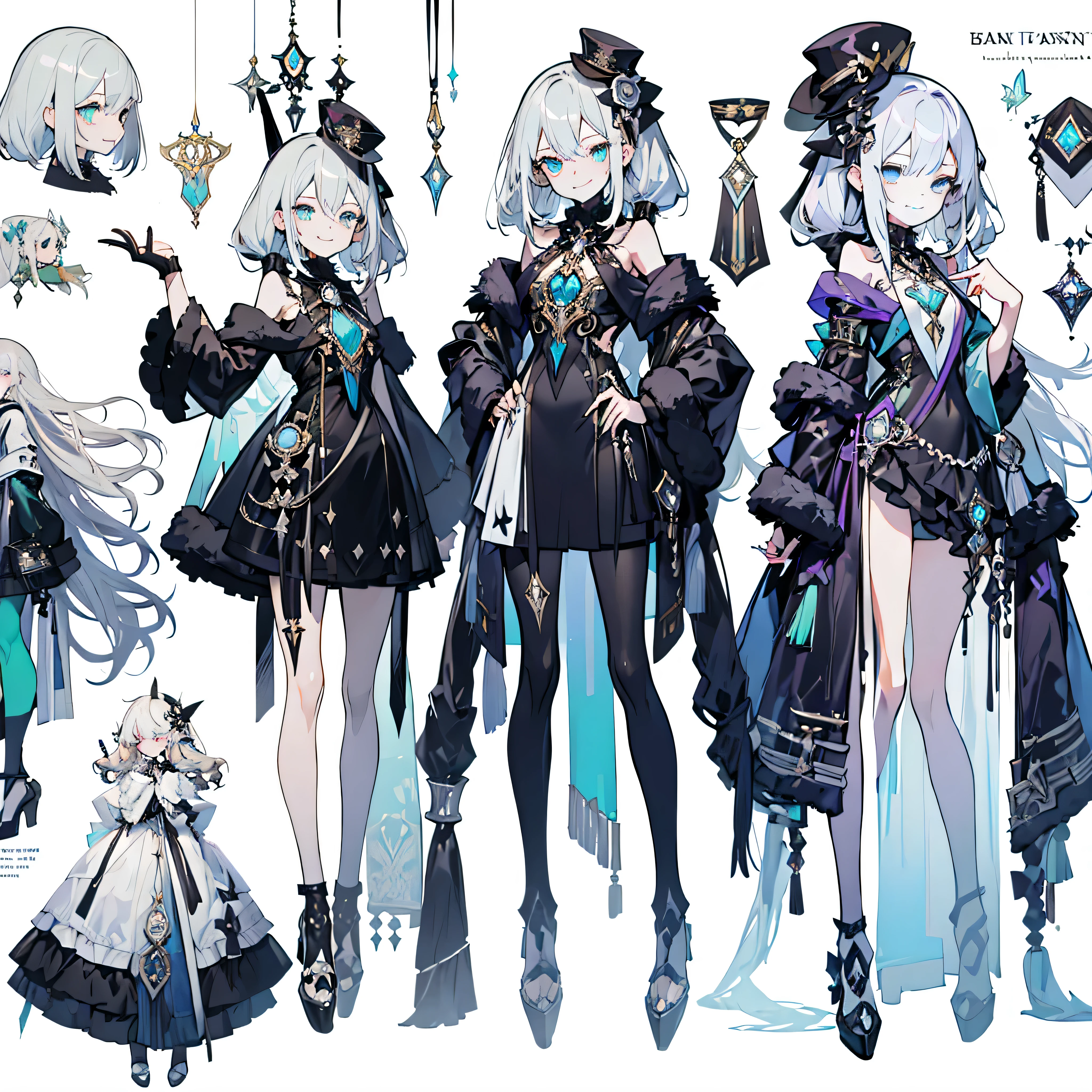 Esbian full body，Black fantasy costume，such magnificent aximalism，extreme details，Rococo style，super long hair，Sophisticated accessories，Complex hairstyles，gem,((sea green hair)),((evil smile)),slender body,thin legs,sea green hair,