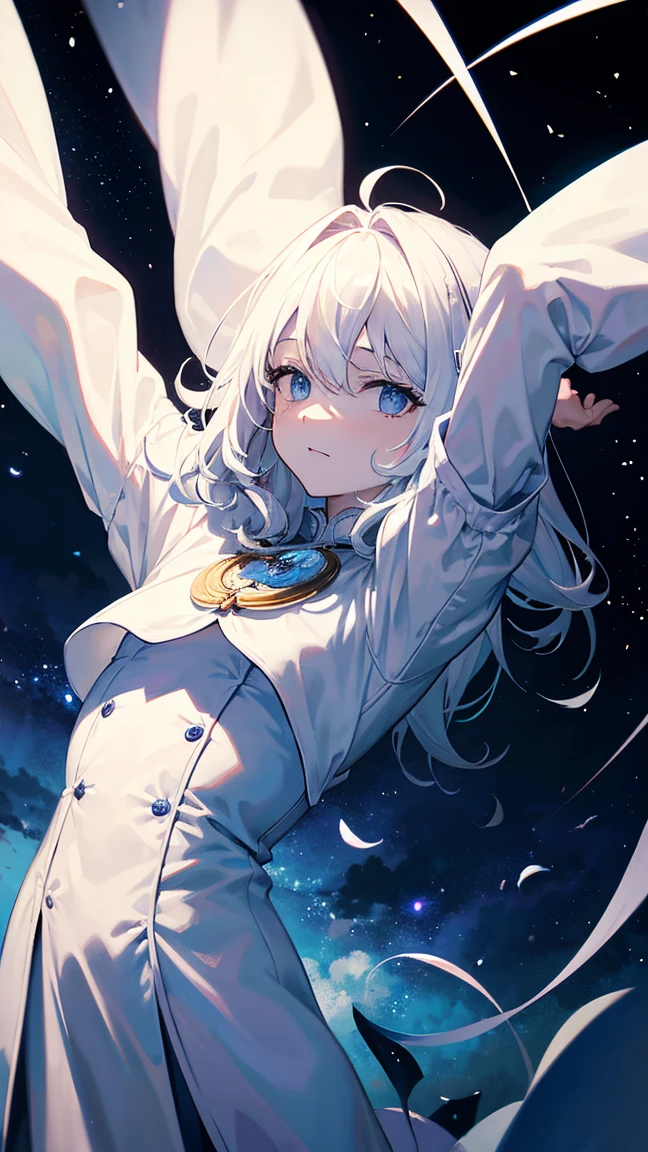 1The White Magician,Look up to the sky,Laugh wickedly,Pleasure,lament,Elevation,In the dark storm,Bad face,Low - Angle,Disaster at your fingertips々A dark sphere,The front of your body faces the viewer,Stretch your arms out to the sky