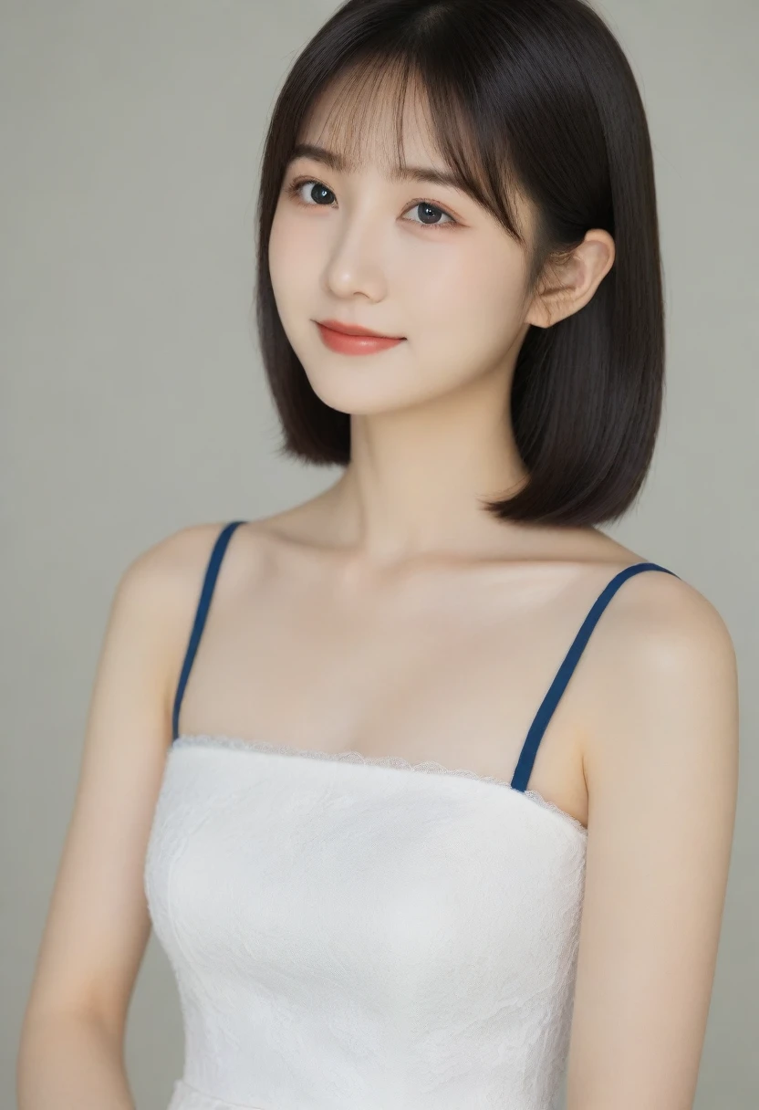 8K, Ultra-high resolution, Highest quality, masterpiece, 三分割法によるphotograph,Surreal, photograph, 1 Girl, (16 years old:1.3), pretty girl, Cute face, Beautiful eyes in every detail, 細かくdetailedに,masterpiece,, One Girl:1.2, Japan Female Announcer,whole body,Night dress, 黒絹のドレスを着てphotographを撮る女性 , wearing a Night dress,Mini length, Attractive thighs, Sensual,A carefree smile,Heal the heart,Black Hair,Short Bob,Looking at the audience、beauty,Long neck、Laugh a little、Please close your mouth and laugh、(((Ideal body type))),A cup small breasts :2,、Portraiture:2、Perfect Anatomy、鮮明なdetailed、detailed、Surreal、Light and shadow,Strong light