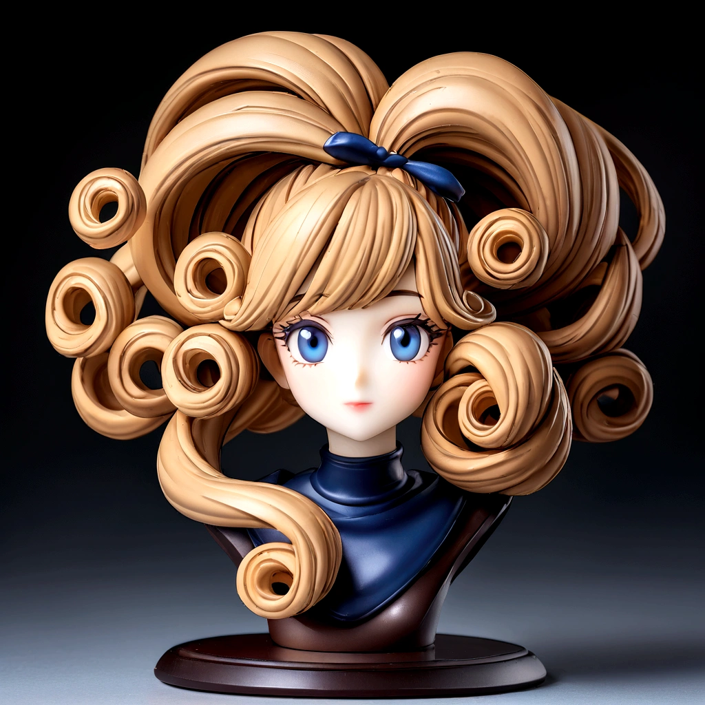 "Full body portrait of a charming 18 year old women with curly hay coloured hair, a late 80s hair style look, figure, beautiful face, captivating dark blue eyes, and modest bust size, showcasing her natural beauty."