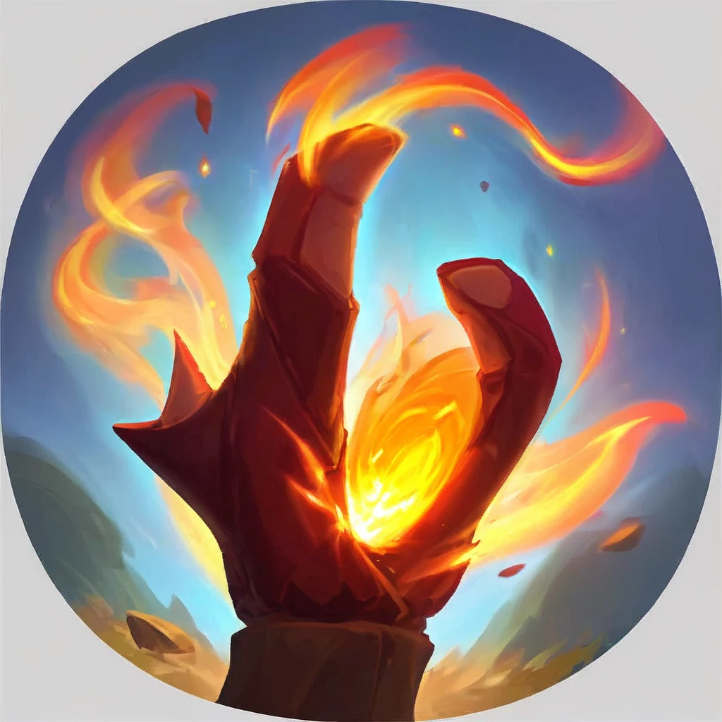 
I want a 2d icon, for a game, with a 5-fingered hand, throwing a fireball
