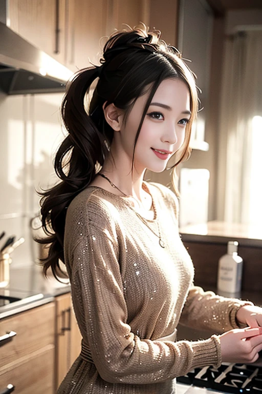 (fantasy:1.5),(anime,8k,masterpiece, top quality, best quality,beautiful and aesthetic:1.2,professional illustrasion:1.1,ultra detail:1.3,perfect lighting),extremely detailed,highest detailed,incredibly absurdres , highres, ultra detailed,intricate:1.6,(Alchemy Workshop:1.4),(A girl mixing Medicine in many small bottles,holding small potion),colorful:1.4,zentangle,(highly detailed beautiful face and eyes,firm breasts),oily skin,(black,hair,short bob with short pony tail hair)),thin pubic hair,cute,lovely,17 years old girl,alchemist costume,random Clothing,smile,in the kitchen,smile,seductive smiling,(with sparkling eyes and a contagious smile), Looking at Viewer,
