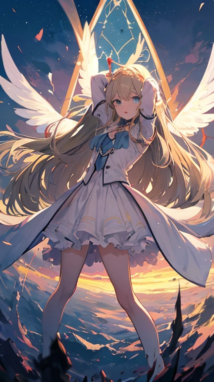 1The White Magician,Look up to the sky,Laugh wickedly,Pleasure,lament,Elevation,villain,Low - Angle,Disaster at your fingertips々A dark sphere,The front of your body faces the viewer,Stretch your arms out to the sky