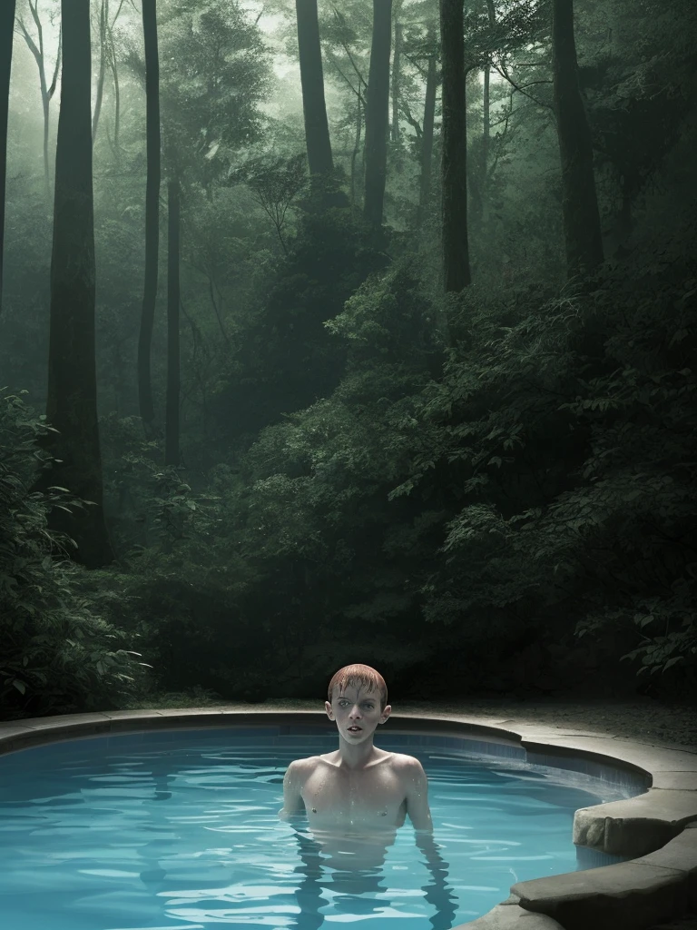 eleven.
He bathes in a lonely pool.
The pool is in a forest.