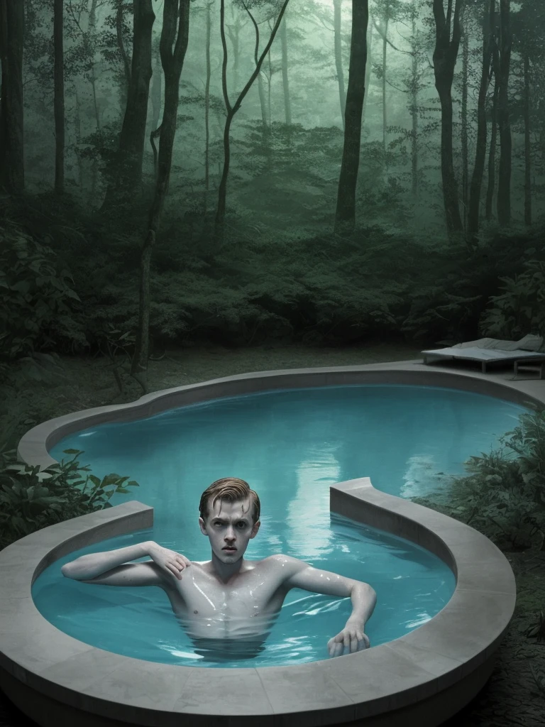 eleven.
He bathes in a lonely pool.
The pool is in a forest.