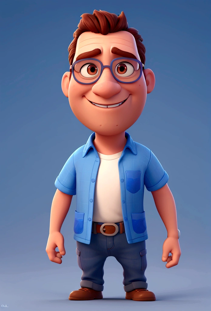 Cartoon character of a man in sunglasses and blue shirt, animation character, stylized character, animation style rendering, 3d stylized, Arnold Maya rendering, Stylized 3D rendering, toon render screenshot, 3d character, 3d character, Stylized 3D rendering, 3D character rendering, cartoon character, Personagem de close up, character posing, (Pixar-style) (master part:1.2) (bokeh) (best qualityer) (skin detailed) (detailed texture) (8K) (Argilla) (cinematic lighting) (sharp focus
