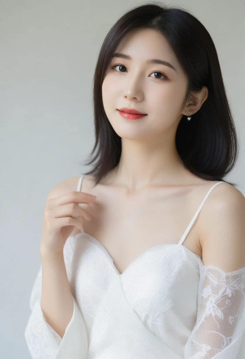 8K, Ultra-high resolution, Highest quality, masterpiece, 三分割法によるphotograph,Surreal, photograph, 1 Girl, (:1.3), pretty girl, Cute face, Beautiful eyes in every detail, 細かくdetailedに,masterpiece,, One Girl:1.2, Japan Female Announcer,whole body, ((Perfect Face)), One Girl、black eye、White dress with black lace, star (null), scenery, Crescent Moon Attractive Thighs, Sensual,A carefree smile,Heal the heart,Black Hair,Short Bob,Looking at the audience、beauty,Long neck、Laugh a little、Please close your mouth and laugh、(((Ideal body type))),A cup small breasts :2,、Portraiture:2、Perfect Anatomy、鮮明なdetailed、detailed、Surreal、Light and shadow,Strong light
