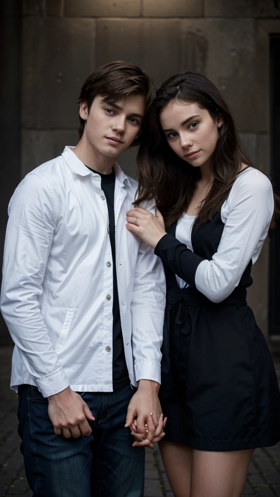 A couple holding hands, the dark girl and the white boy. Let only the hands come out.