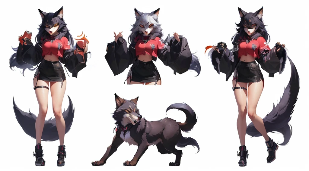 Close-up of a woman in a short skirt and a cat, Female anthropomorphic wolf, Female furry mini cute style, The Art of Silver Fox, Female furry, Gorgeous fox furry design, female rouge assassin, Total commission, Angry Moral Sexy Werewolf, Furry Characters, Holo is a wolf girl, ( ( Character Concept Art ) )