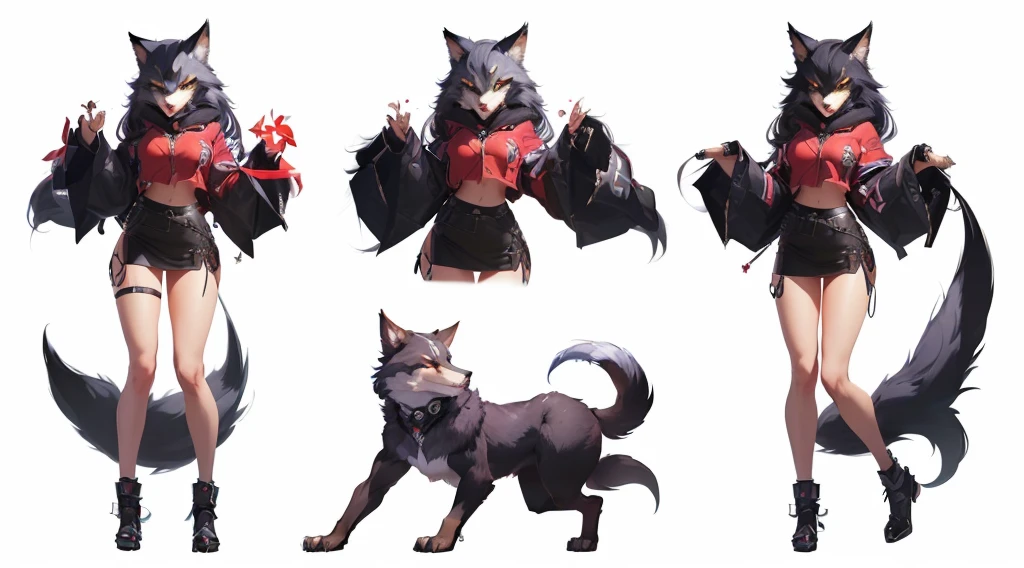 Close-up of a woman in a short skirt and a cat, Female anthropomorphic wolf, Female furry mini cute style, The Art of Silver Fox, Female furry, Gorgeous fox furry design, female rouge assassin, Total commission, Angry Moral Sexy Werewolf, Furry Characters, Holo is a wolf girl, ( ( Character Concept Art ) )