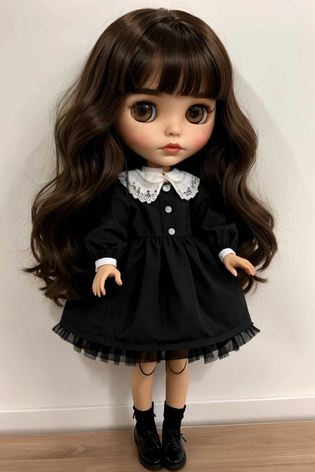 Blythe doll....black eyes brunette bangs brown hair 