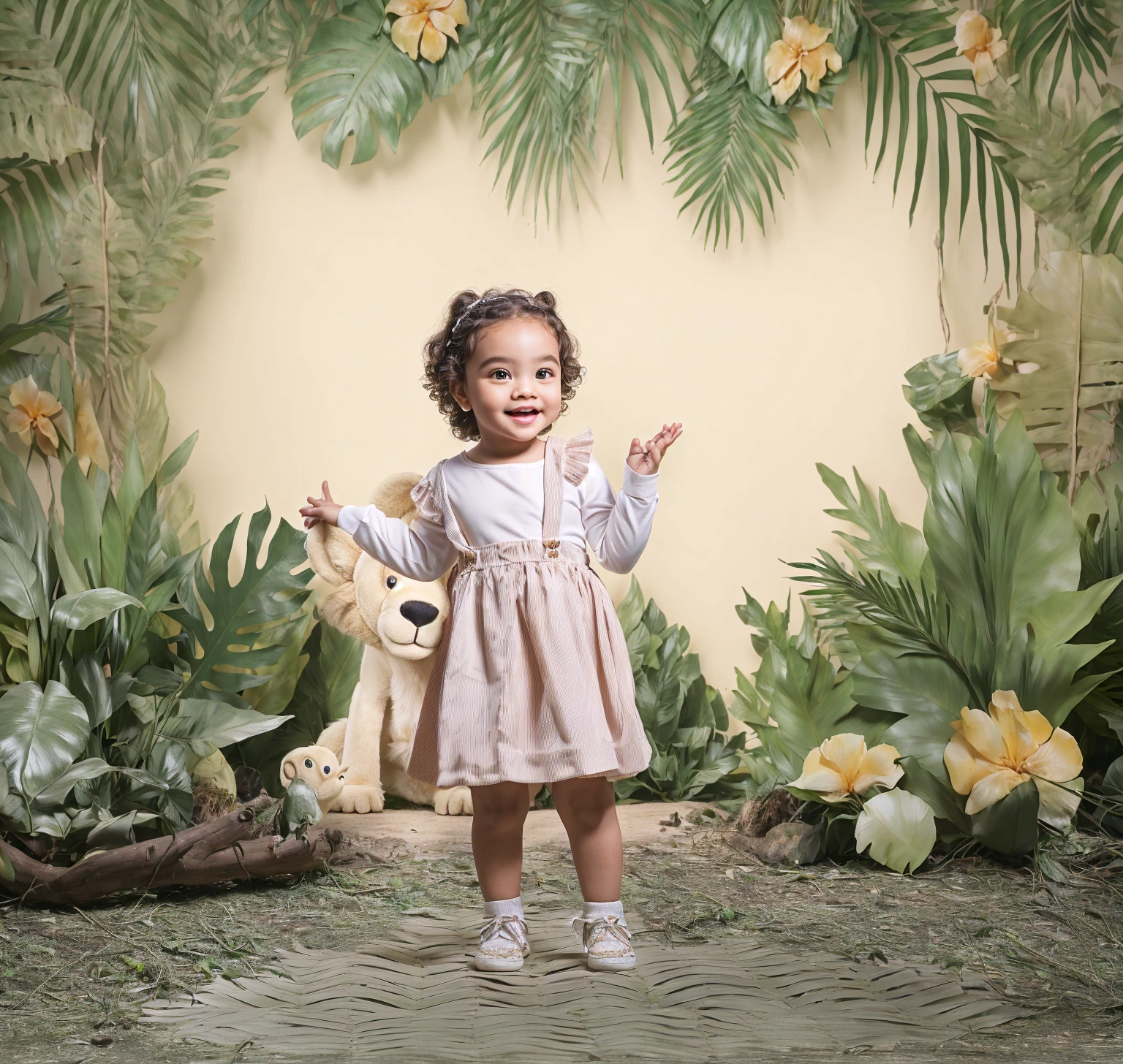 there is one standing in front of a jungle backdrop, in a jungle environment, in a jungle, portrait photo of a backdrop, Very cute and childish., cute and lovely, forest backdrop, young and cute, in the jungle, high quality portrait photoshoot, toy commercial photo, look , in the jungle, studio portrait photography, high quality portrait