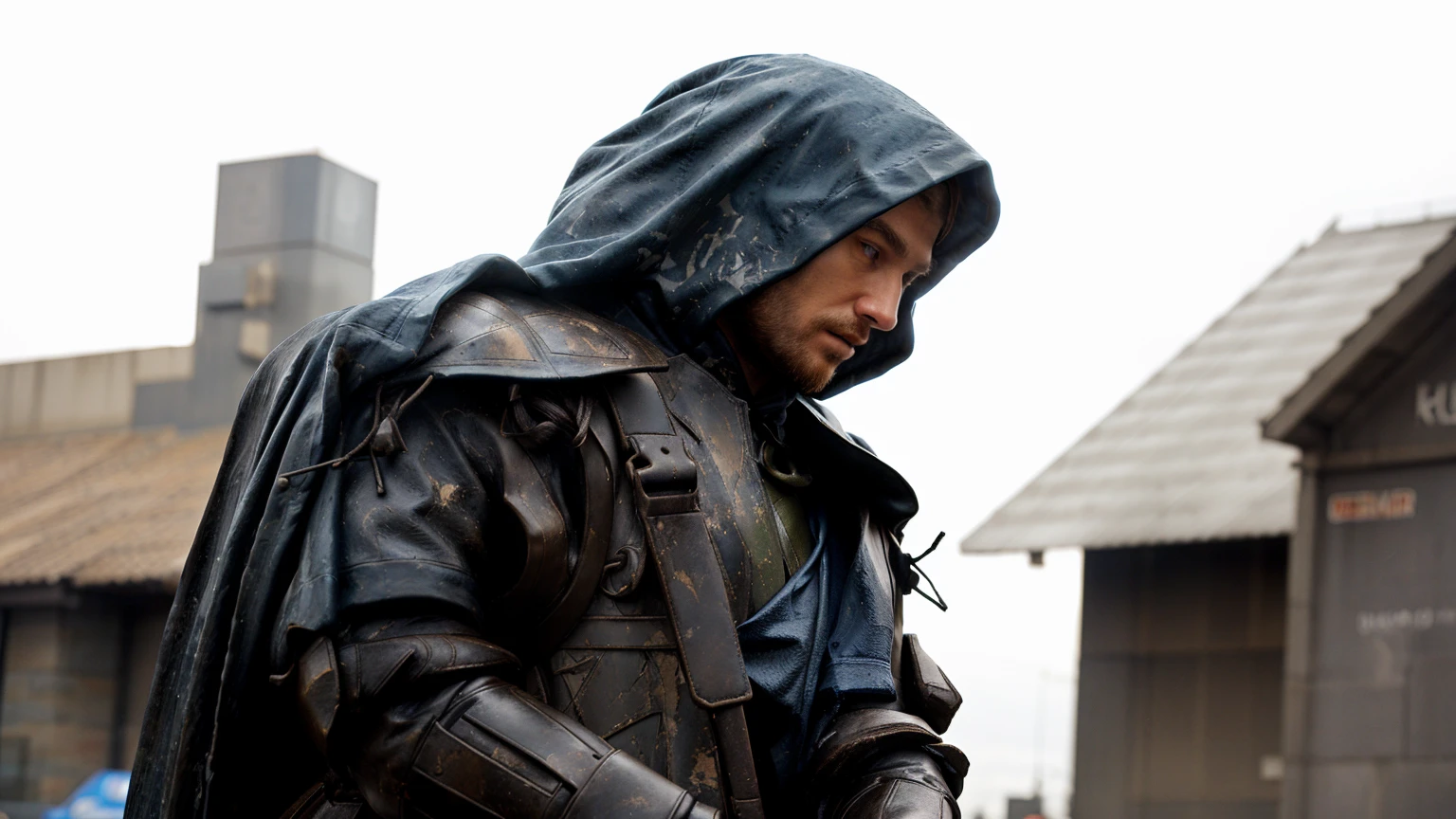 there is a statue of a man in a hooded jacket, Thor's korg as a soldier, war forged, scary knight, flowing robes and leather armor, evil knight, wearing heavy armor with cape, Nazgul from lord of the rings, tenebrosa hooded wraith, wearing a tenebrosa armor, Nazgul, Fim ainda, covered in full leather armor, tenebrosa