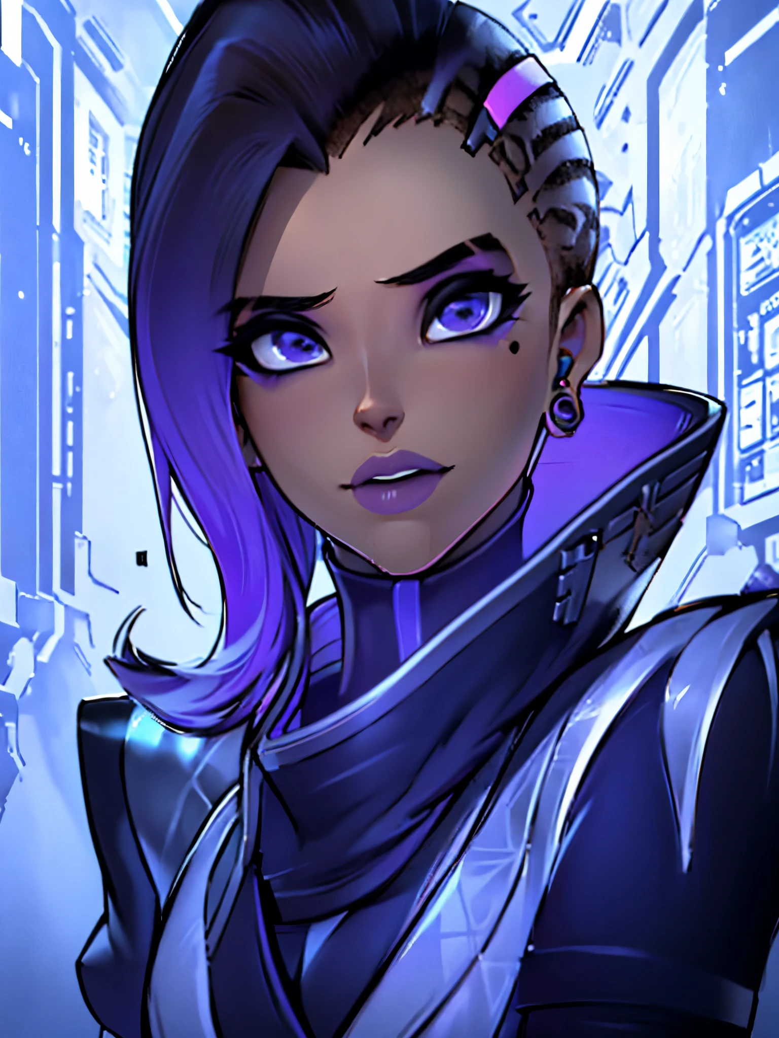 (1 girl:1.4), (extremely detailed face and body:1.2), (sexy pose:1.3), (nearly naked:1.1), (beautiful and aesthetic:1.2), (official art:1.1), (sombra:1.1), (high quality, 4k, 8k, photorealistic, ultra-detailed, masterpiece, cinematic lighting, volumetric lighting)