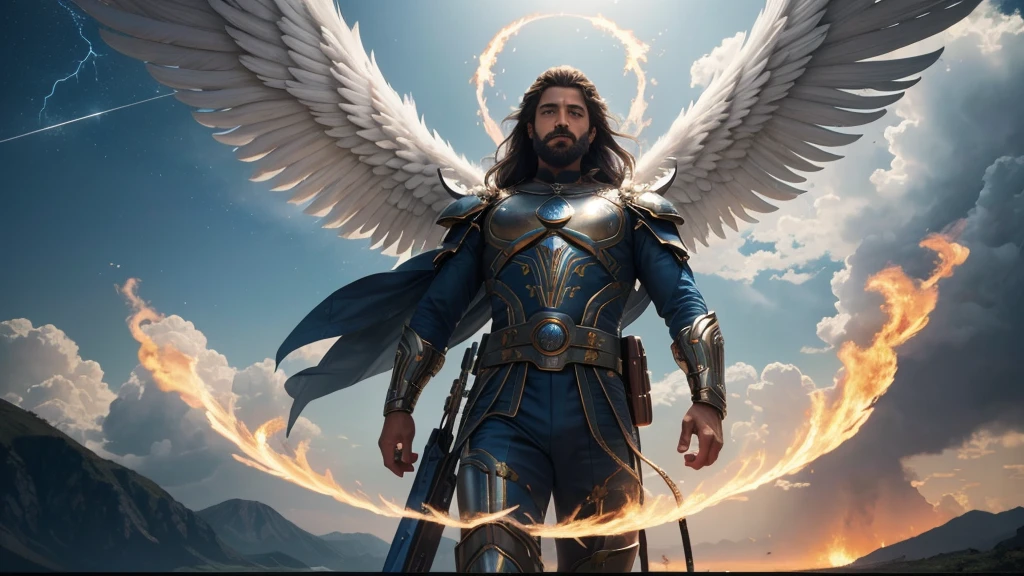 angel, Divine Male Angel, natural, God's Army Angel, angel Masculino de Deus, Strong male angel, God's Army, God's Angel Man, Jewish Beard, Detailed Realistic Man Face, Hebrew Angel, Sky God's, God's Sky Heavens, Realistic Man, celestial armor, Beauty, Blue Thunder, fire azul, Realistic fire azul, realistic thunder, electrical screws, realistic detailed 8k, 16K realistic detail, stark, Detailed realistic color, Detailed realistic thunder, fire azul Realistic 8K, Cores photorrealistic 8K, 8K detailed colors, Nitidez photorrealistic 8K, ULTRAHD Photorealism, Divine fire azul, Divine Electric Blue Thunder, Sombras photorrealistics 8K, Textura photorrealistic, naturey, heavens, heavenly, sky night, beauty sky, natta, majestic, majestic Sky, Naturally Elegant, thunders, Sky thunders, Divine thunder, Linda, doradas, starlight, Heavenly Bolts, Blue Electricity, Blue Screws, Rendering, photorrealistic, UltraHigh Definition, 4K, detailed textures, thunder, detailed shadows, detailed colors, naturey Linda, Great Divine, detailed contrast, realistic contrast, high resolution, detailed colors, realistic detailed 16K, 8k high definition, detailed contrast, realistic contrast, high resolution, detailed colors, fire, villany, realistic detailed, chic,
