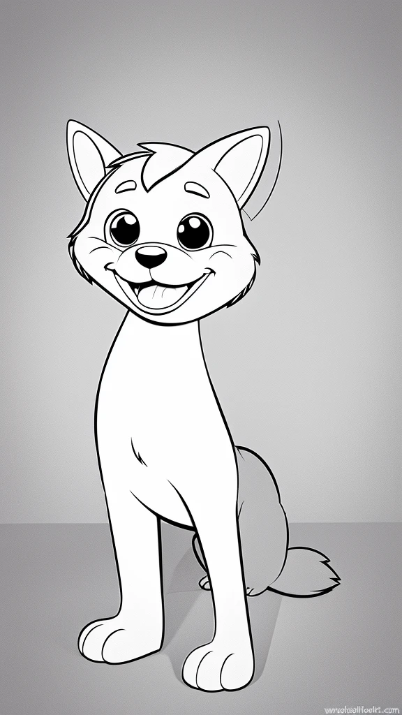 coloring book for kids, cartoon happy dog, detailed, in a simple cartoon style, isolated
