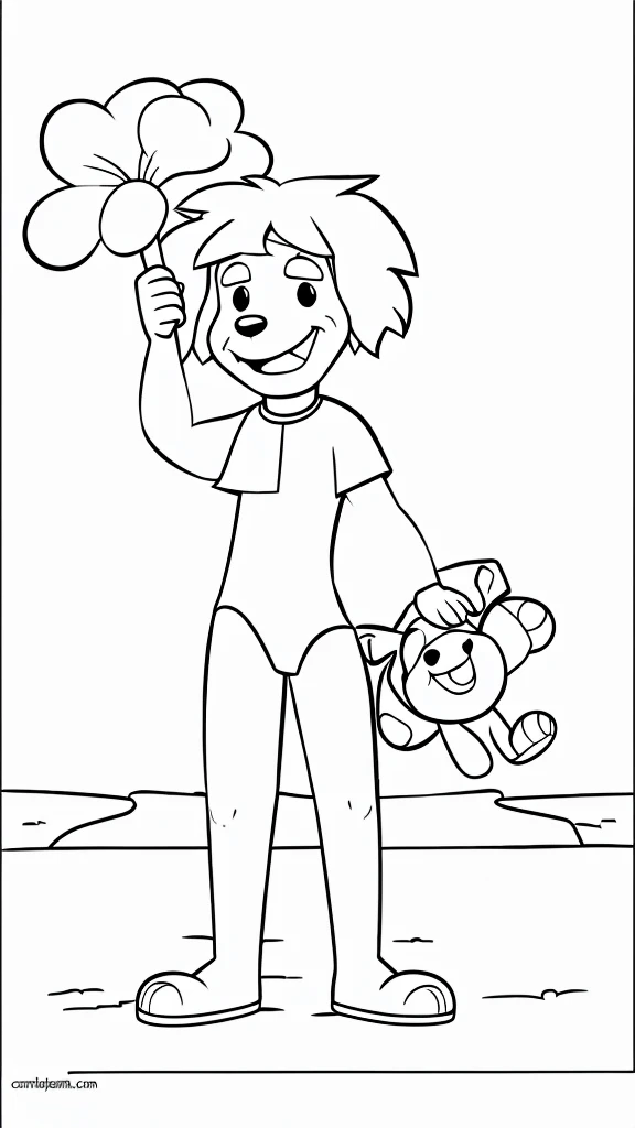 coloring book for kids, cartoon happy dog, detailed, in a simple cartoon style, isolated