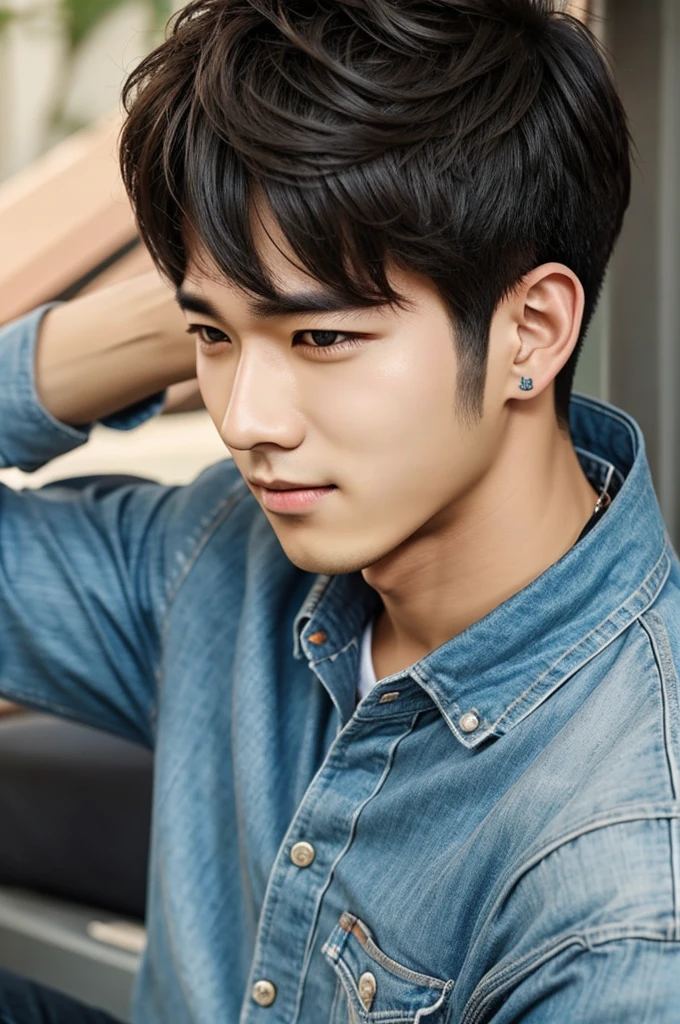 Handsome boy listening to kpop music