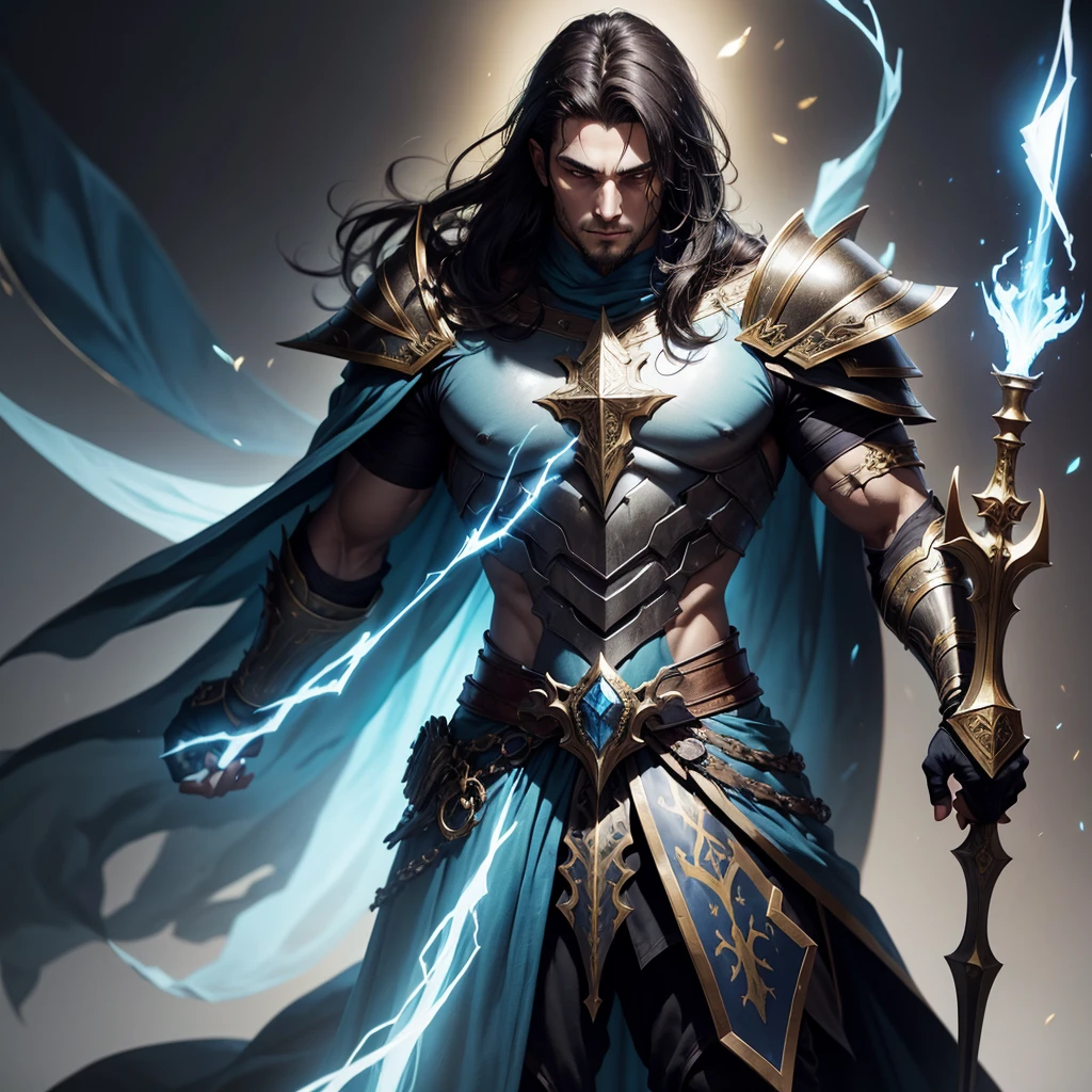 Height: 6'3"
Build: Muscular yet agile
Hair: Dark brown, short
Eyes: Piercing blue
Skin: Weathered, marked with scars
Armor: Distinctive, holy aura, silver and gold accents, intricate symbols of Arkay
Cape: Long, flowing, blue, trimmed with gold, emblem of Arkay
Appearance: Ethereal