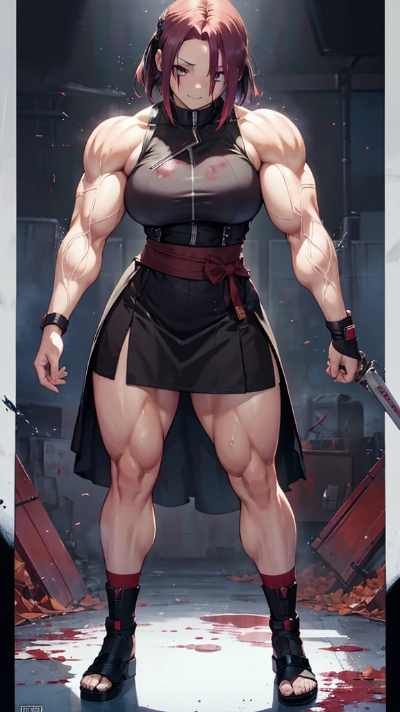 ((bloodstains)), ((respingos de bloodstains)), ((bloodstains nas roupas)), ((mancha de bloodstains)), hospital, (nurse uniform), (has an electric saw), (zombie's), absurderes, foto RAW, extremely delicate and beautiful, Masterpiece artwork, muscular woman, Aparencia Sakura Haruno, extremamente musculosa extremely large physique, extremely muscular legs, extremely muscular arms, Sakura Haruno from Naruto,extremely large physique, very muscular,best qualityer, ultra-high resolution, 32k, hyper realist, ultra-detailed, Detailed Description, skin fair, 20 year, crying mole, 耳环, Colossal, short medium hair, wavyhair, evil smile, full body shot, sakura haruno,