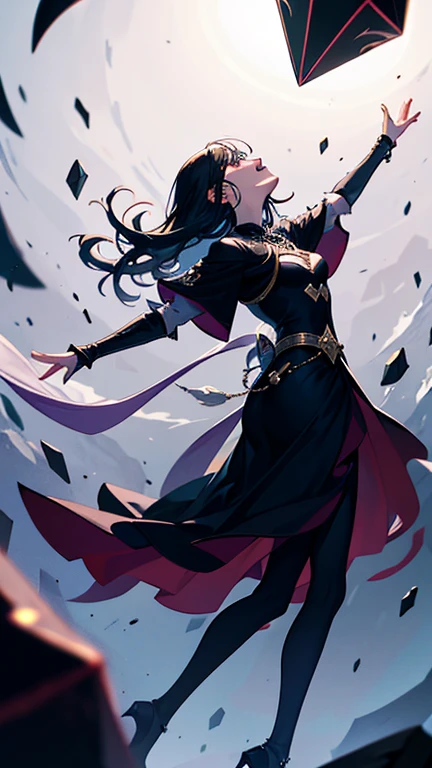 １The White Magician,Floating black gem,Looking up at the black jewel,Laugh wickedly,Pleasure,lament,Elevation,villain,Low - Angle,Disaster at your fingertips々Dark and Black Gem,Reach out to the jewels