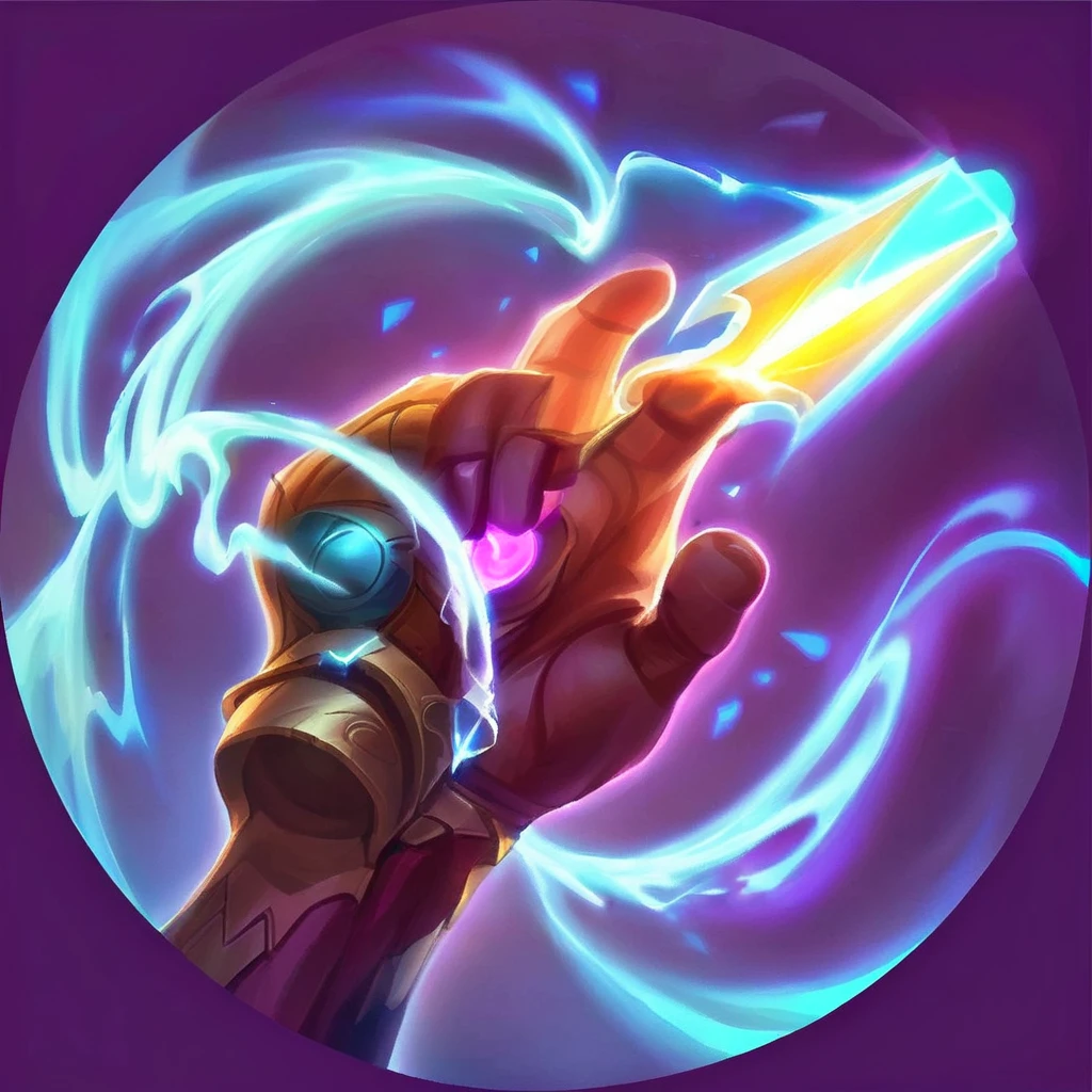 I want a 2d icon, for a game, with a 5-fingered hand, Electric touch, thunder coming out of a hand, and hitting a target, dark blue background and shock blue half purple