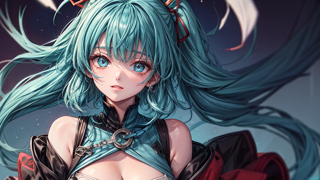 (tmasterpiece), (Best quality at best), (ultra - detailed),(ldisheveled hair),(illustratio), (1个Giant Breast Girl), (Fashion clothing), permanent, A fashion model, looking at viewert, (Interview), (simple backgound),Beautiful and delicate eyes, exquisite and beautiful face, floating,(high saturated),(colorful splash),Colorful bubbles,(Shiny), Focus on the face,  pony tails, Ayaka Kamisato, lightblue hair, By bangs, hair loops, floating flowers, floatinghair, (Shiny), best illuminate, The best shadow,
