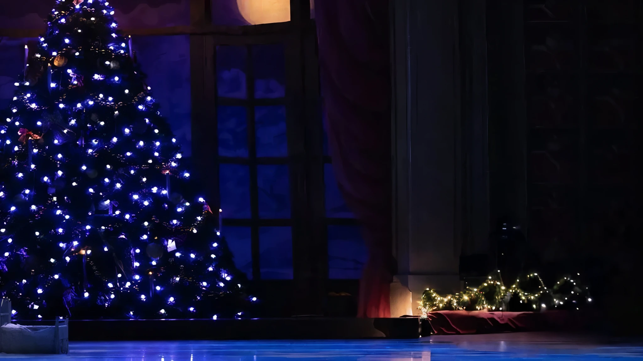 a chair in front of a christmas tree, media photo, foreground background, footage of a theater stage, press photos, holiday season, ( ( emma lindstrom ) ), musical, full image, background image, beautifully, trending photo, !!beautiful!!, cutest, photo still