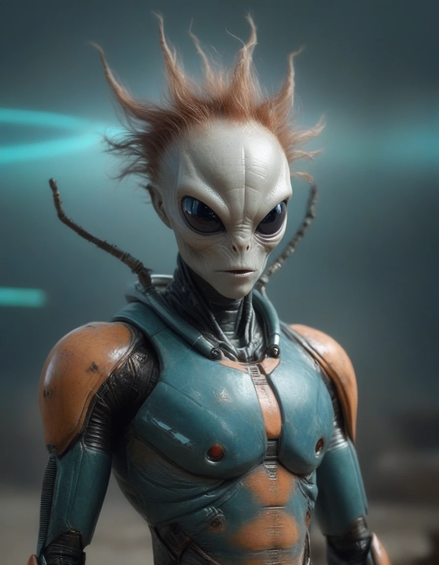 A fierce space explorer with short, spiky hair, wearing a sleek, high-tech spacesuit, standing on the surface of an alien planet with a vibrant, otherworldly landscape, (best quality,8k,highres,masterpiece:1.2), ultra-detailed, (realistic, photorealistic, photo-realistic:1.37), alien flora, glowing atmosphere, futuristic, adventurous, epic