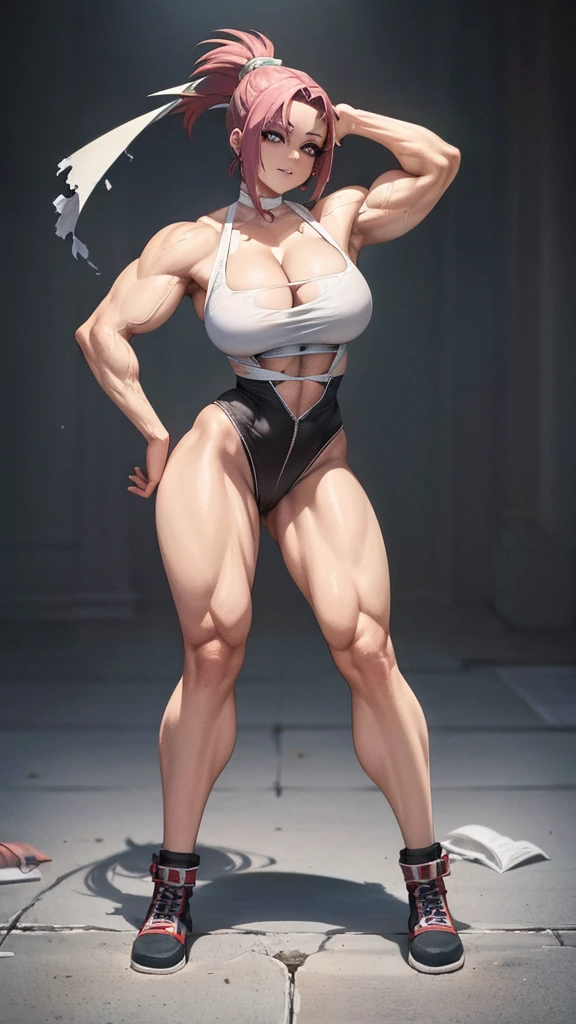 ((bloodstains)), ((respingos de bloodstains)), ((bloodstains nas roupas)), ((mancha de bloodstains)), hospital, (nurse uniform), (has an electric saw), (zombie's), absurderes, foto RAW, extremely delicate and beautiful, Masterpiece artwork, muscular woman, Aparencia Sakura Haruno, extremamente musculosa extremely large physique, extremely muscular legs, extremely muscular arms, Sakura Haruno from Naruto,extremely large physique, very muscular,best qualityer, ultra-high resolution, 32k, hyper realist, ultra-detailed, Detailed Description, skin fair, 20 year, crying mole, 耳环, Colossal, short medium hair, wavyhair, evil smile, full body shot, sakura haruno, bloodstains, muito bloodstains,