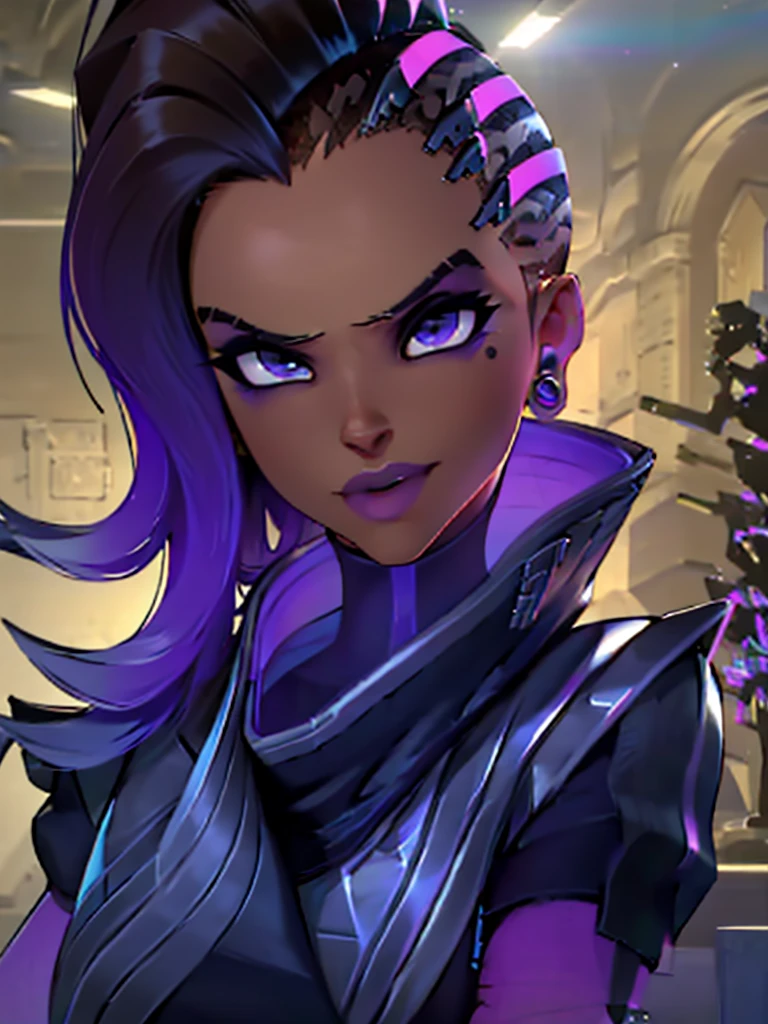 (1 girl:1.4), (extremely detailed face and body:1.2), (sexy pose:1.3), (nearly naked:1.1), (beautiful and aesthetic:1.2), (official art:1.1), (sombra:1.1), (high quality, 4k, 8k, photorealistic, ultra-detailed, masterpiece, cinematic lighting, volumetric lighting)