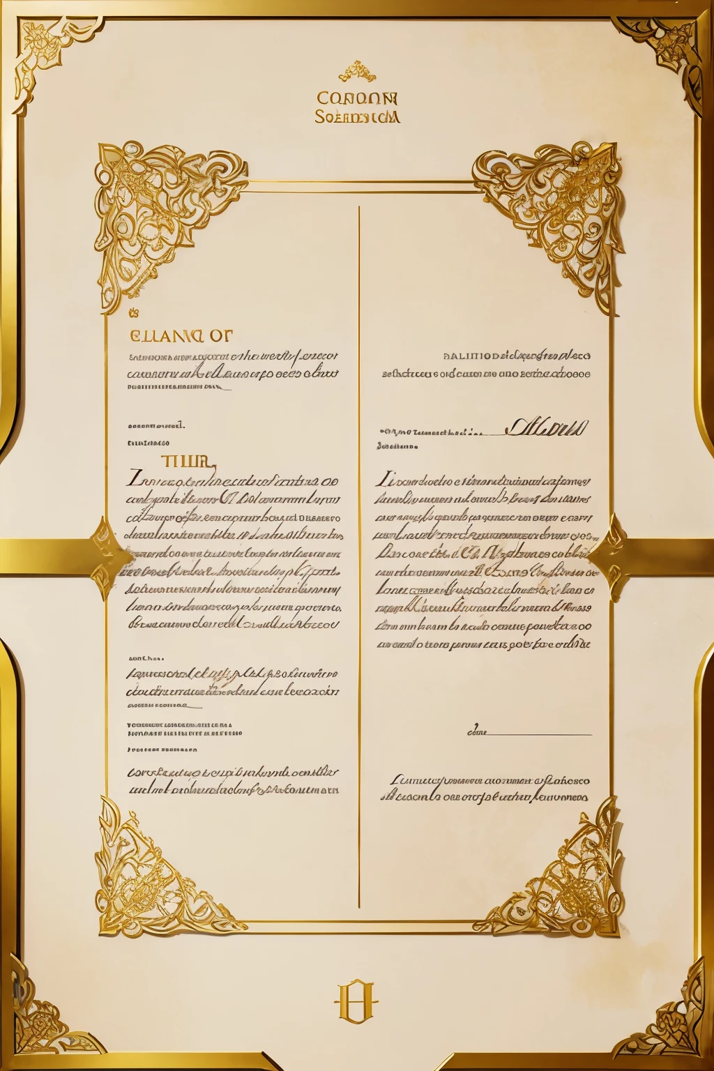 elegant parchment with gold decorations and vertical position