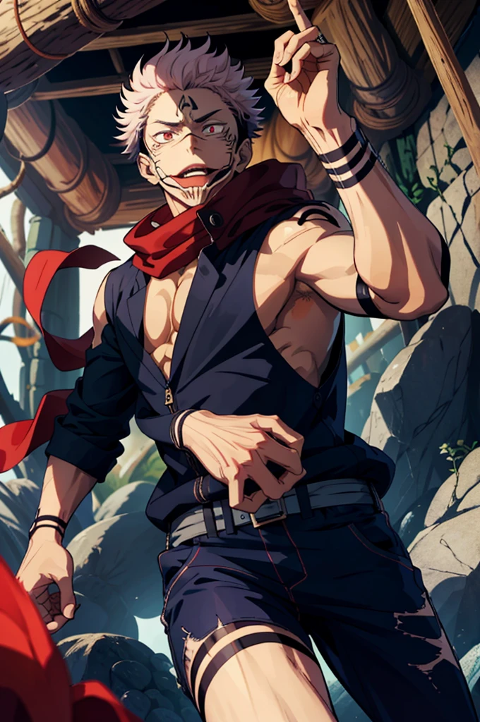Top-quality masterpiece: An anime image of a man with a vibrant red scarf elegantly draping over his shoulders, perfectly complementing his sleek black jacket. The striking visual resemblance of the character to a fusion between the enigmatic Joker and the iconic Naruto exudes an air of intrigue and mystery. This captivating still frame, presented as today's featured anime masterpiece, showcases the unique fusion of these two beloved characters. The protagonist, reminiscent of the charismatic Joker, possesses a mischievous charm that intertwines flawlessly with the determined spirit of Naruto. With a touch of artistic brilliance, the image captures the essence of the well-known Ichigo Kurosaki, merging seamlessly with the enigmatic persona of Nagito Komaeda. This scene, extracted from
