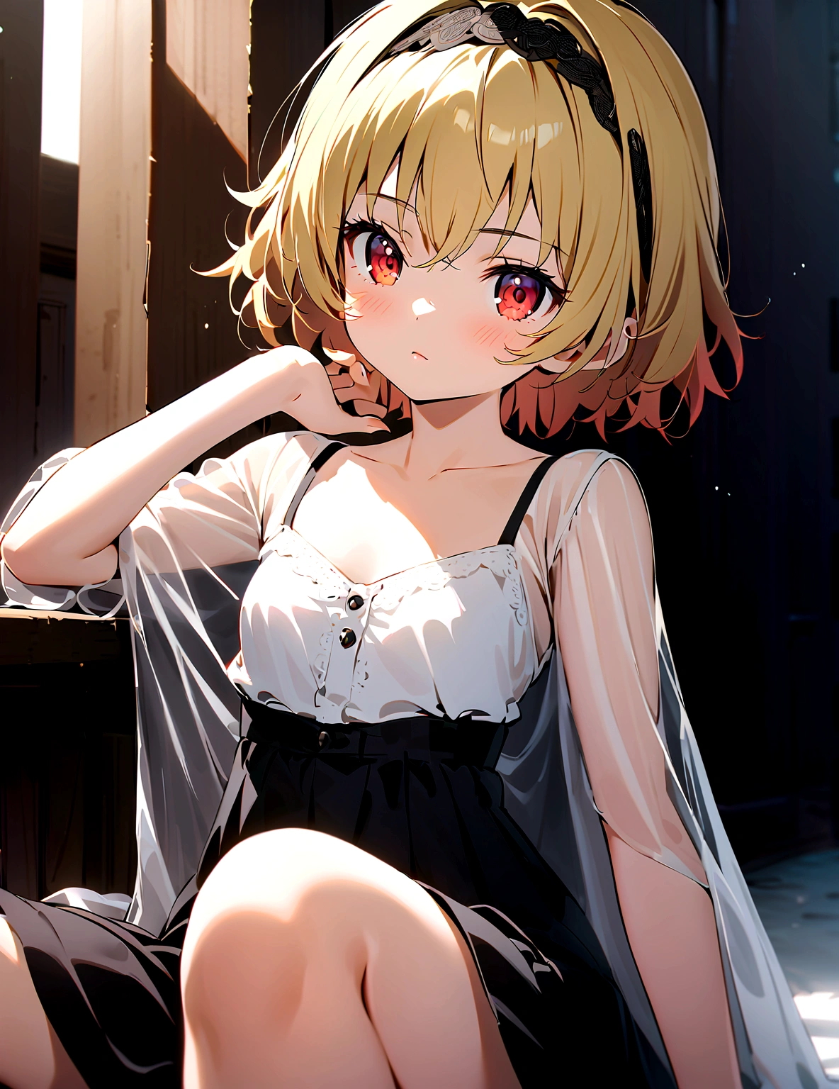 (Houjou_Satoko), One Girl, (blonde), Red eyes, short hair, hair band, Small breasts,I&#39;11 years old, alone,