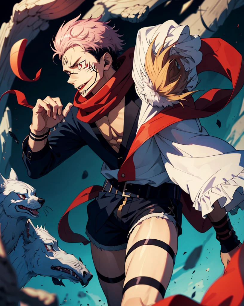 Top-quality masterpiece: An anime image of a man with a vibrant red scarf elegantly draping over his shoulders, perfectly complementing his sleek black jacket. The striking visual resemblance of the character to a fusion between the enigmatic Joker and the iconic Naruto exudes an air of intrigue and mystery. This captivating still frame, presented as today's featured anime masterpiece, showcases the unique fusion of these two beloved characters. The protagonist, reminiscent of the charismatic Joker, possesses a mischievous charm that intertwines flawlessly with the determined spirit of Naruto. With a touch of artistic brilliance, the image captures the essence of the well-known Ichigo Kurosaki, merging seamlessly with the enigmatic persona of Nagito Komaeda. This scene, extracted from