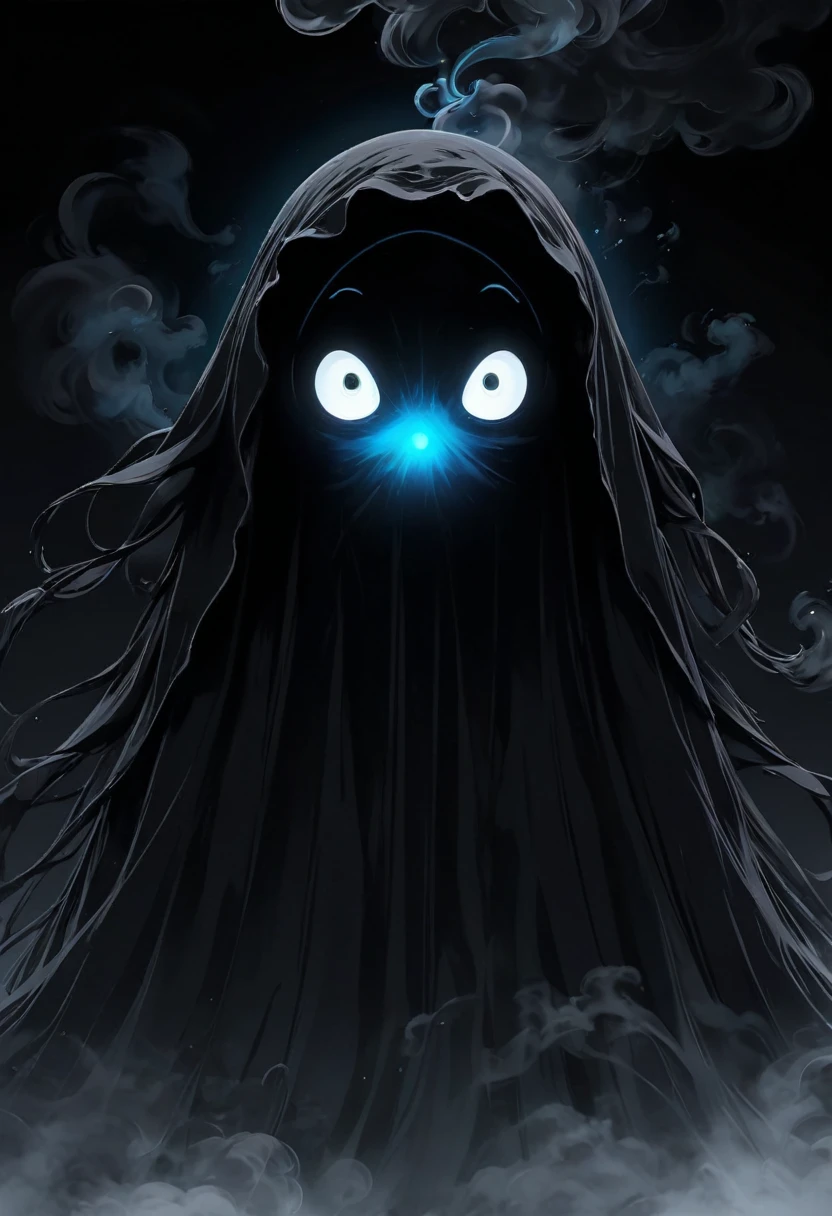 Black ghost, abstract black smoke, glowing eyes, character, simple background, art like Studio Ghibli masterpiece, best quality, ultra - detailed, illustration, anime aesthetic, cgsociety, fantasy art, artstation hd, cgsociety, aestheticism, aesthetic