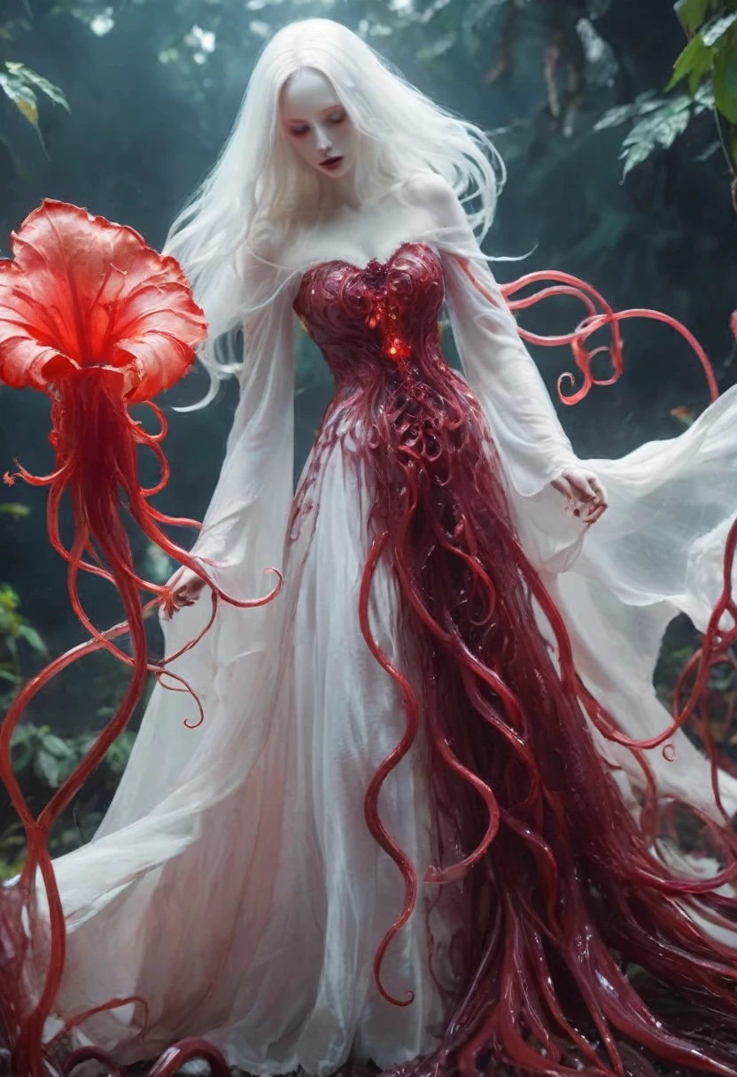 Magic plantloody ghost flower from the abyss, Ghost Flower,Blood-red tentacles stare at the dead,Enchantment,uncanny,terror