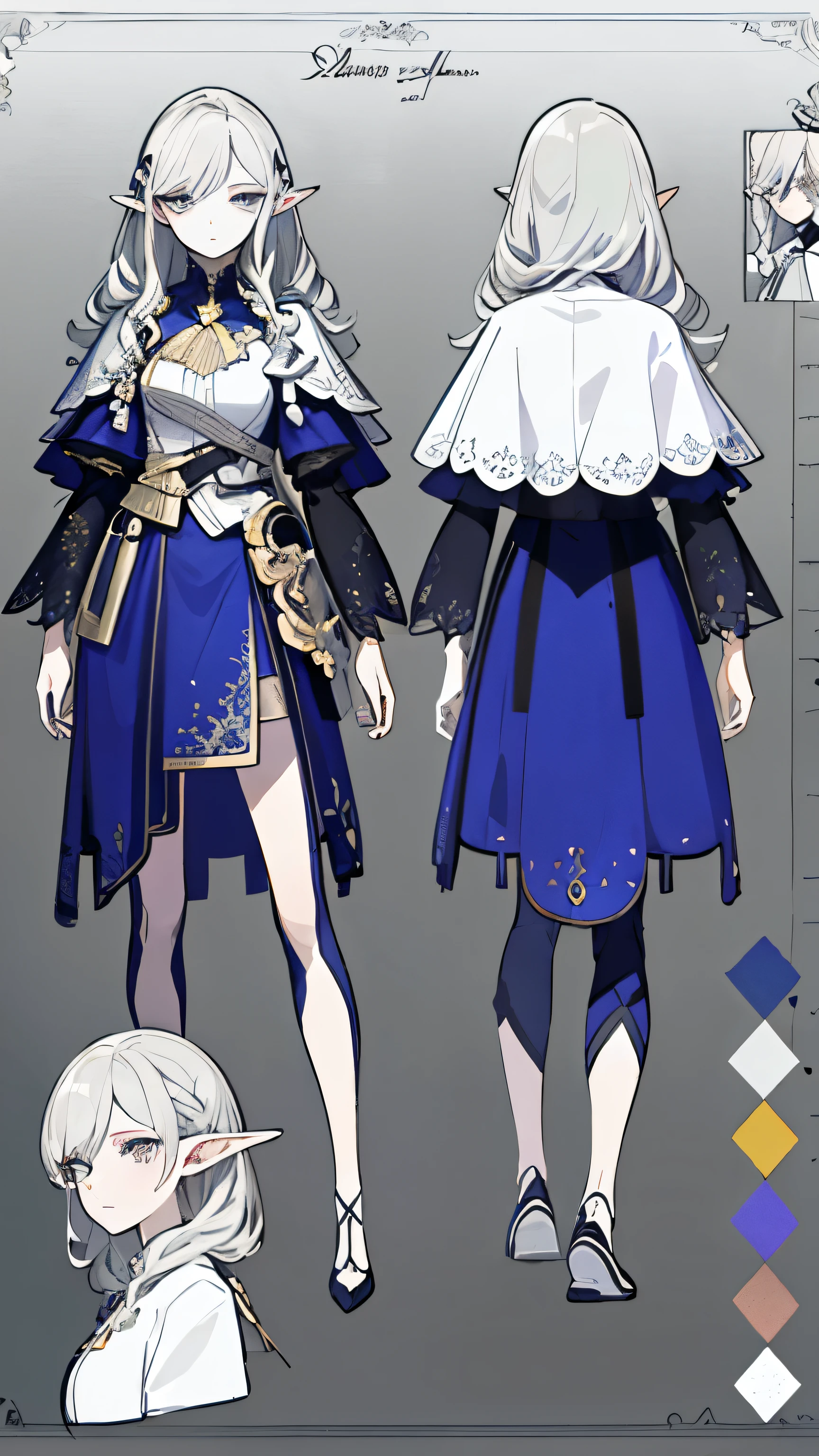 ((masterpiece)),(((top quality))),(Character Design Sheet, same character, Front, ~ side, come back), Elf, long curly hair, a gift, Race, Commode)), (Super detailed), (top quality), detailed background, (conceptual art, character sheet),unorganized(very detailed beautiful face and eyes)Ideal Anatomy(Beautiful girl, looks like an angel,color々expression