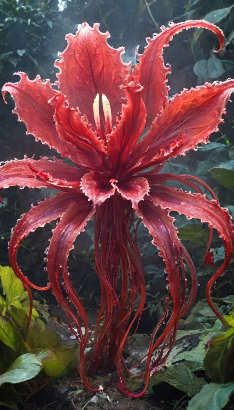 Magic plantloody ghost flower from the abyss, Ghost Flower,Blood-red tentacles stare at the dead，Enchantment，uncanny，terror