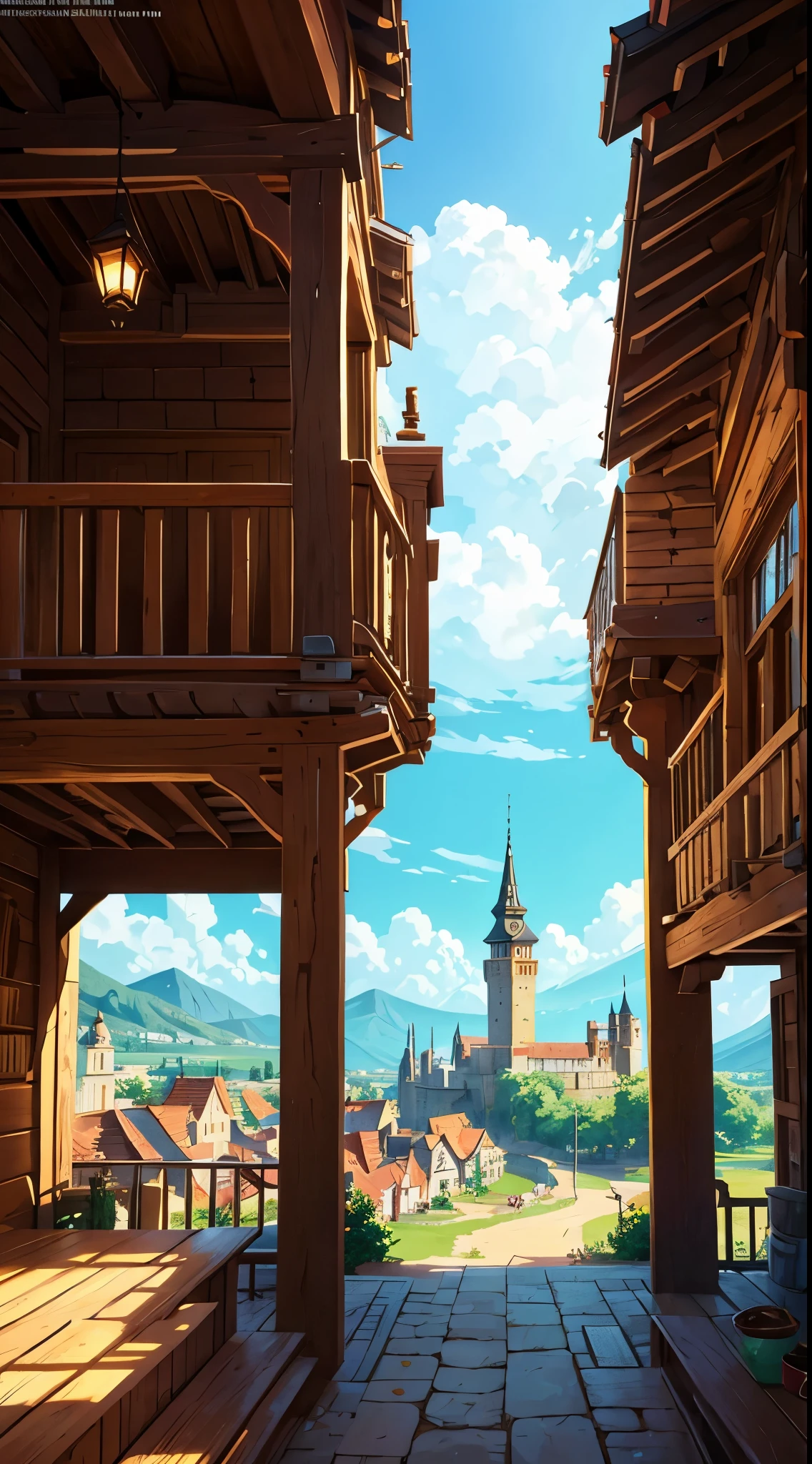 digital painting, азиатская location в помещении, location, location из игры в доме, in a room with a medieval style, medieval houses, in a big house from the world of MMORPG, игровая location, Warm colors, location в теплых тонах, игровая location, cute style, medieval game, большая location, glowing effects in the background, glow effects, colorful, No characters, no characters, только location, cute style, anime style, holiday, holiday ribbons,