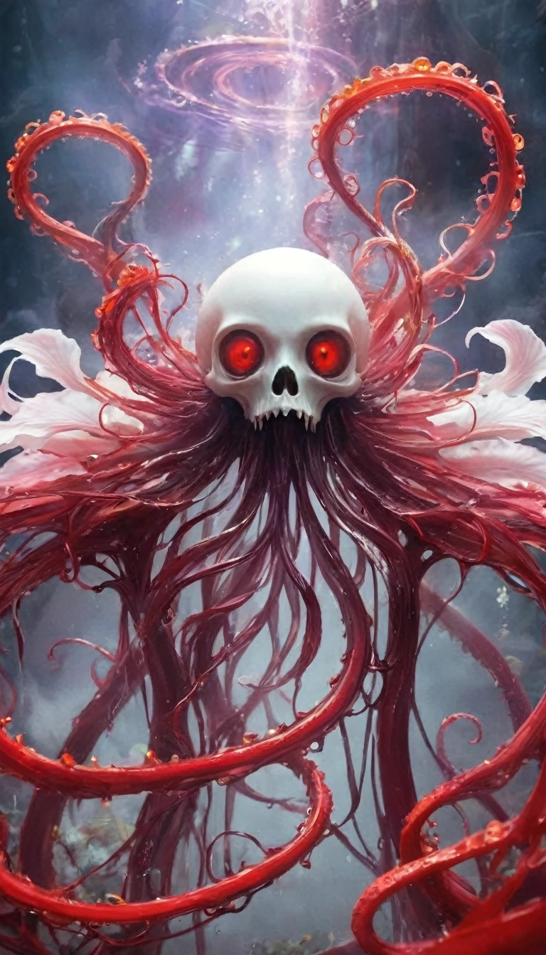 Magic plantloody ghost flower from the abyss, Ghost Flower,Blood-red tentacles stare at the dead,Enchantment,uncanny,terror