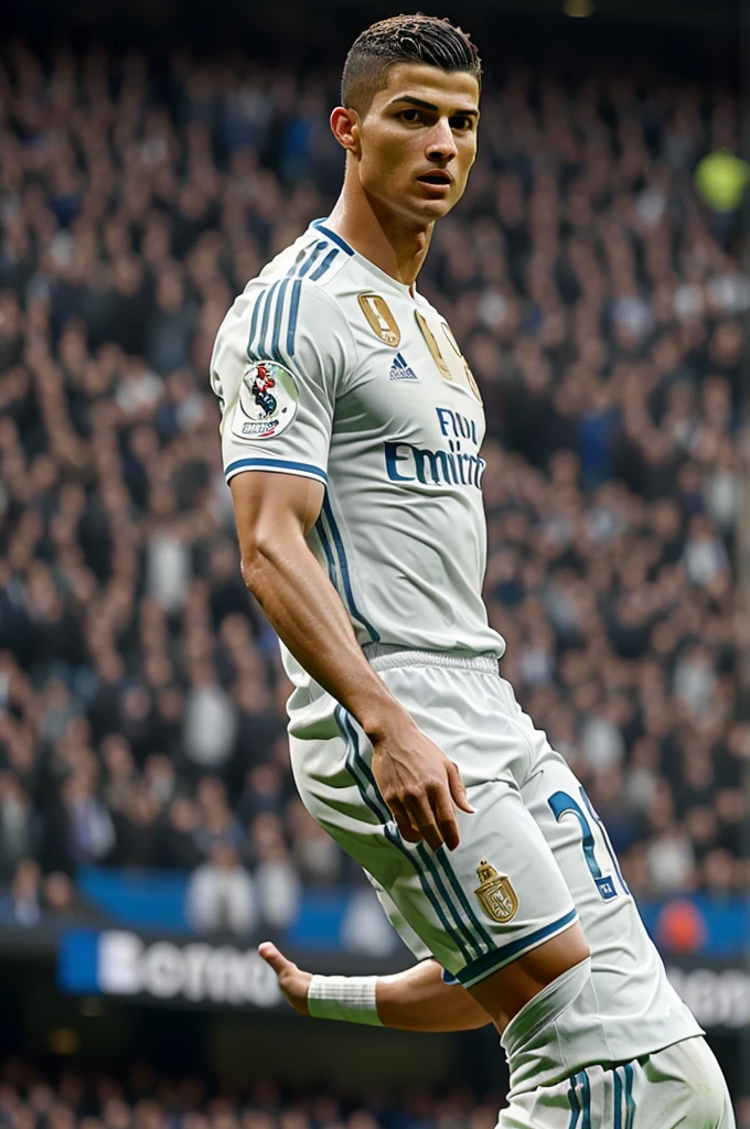 Pixar-type image of cr7 at the Bernabéu stadium and what the goat says