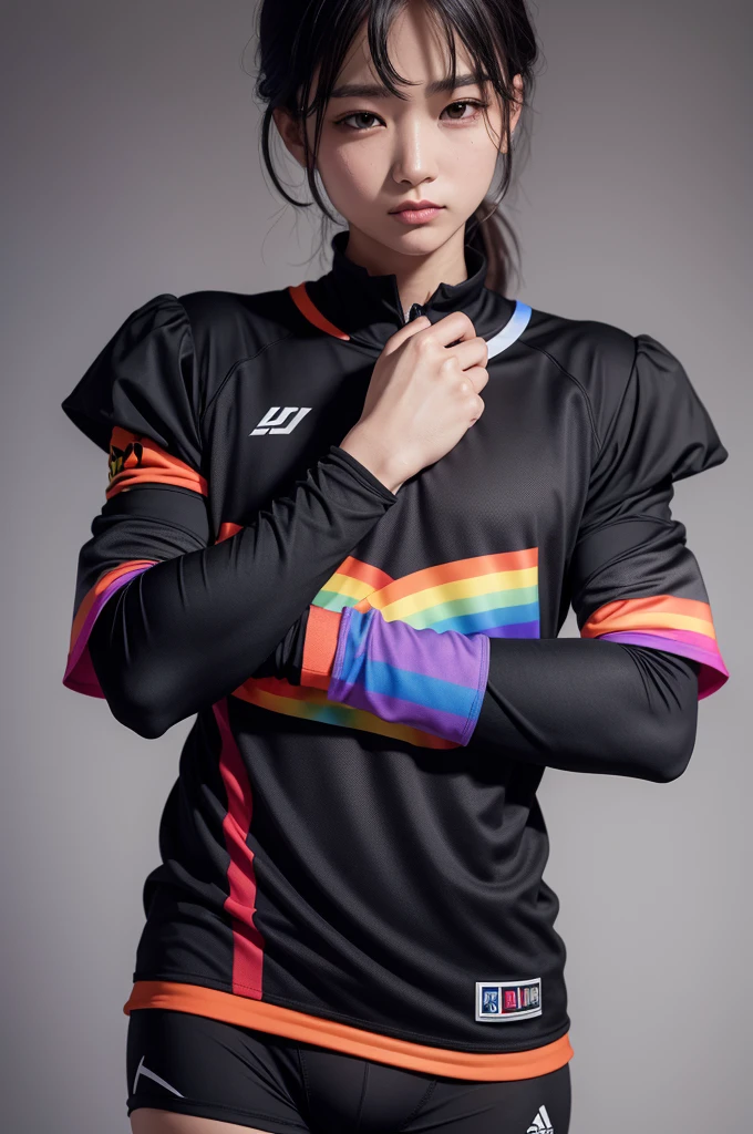 black jersey, with rainbow sleeves