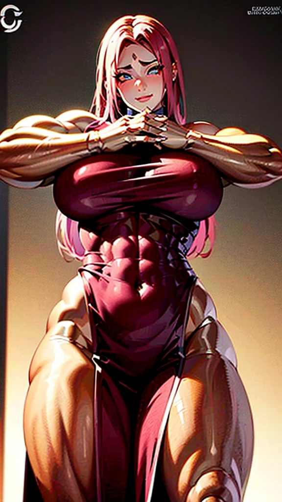 arafed female bodybuilder posing in front of candles, muscular ultraviolent woman, muscular and terrifying, strong and imposing, feminine and muscular, exaggerated physique, Dark goddess with six arms, exaggeratedly large physique, coxas musclegirls, detailed venous muscles, mulheres guerreiras musclegirls, massive muscles, dominant pose, huge muscles, bursting with muscles, extreme muscles, musclegirl, coastal, Huge coasts, side-by-side, gazing at viewer, looked at me, side-by-side, flexed arms, Eyes red, ela colocou as hands on breasts, , looking at me, malicious smile,facing me, hands on breasts, extremely tight dress, more muscular, muito musclegirl