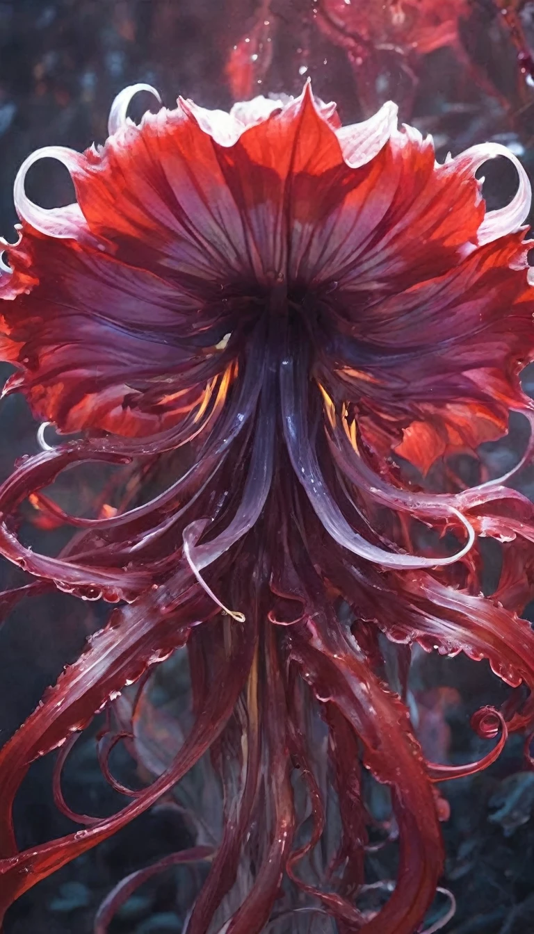 Magic plantloody ghost flower from the abyss, Ghost Flower,Blood-red tentacles stare at the dead,Enchantment,uncanny,terror