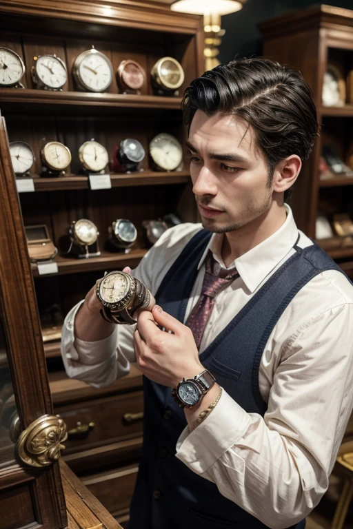 man buying an antique watch