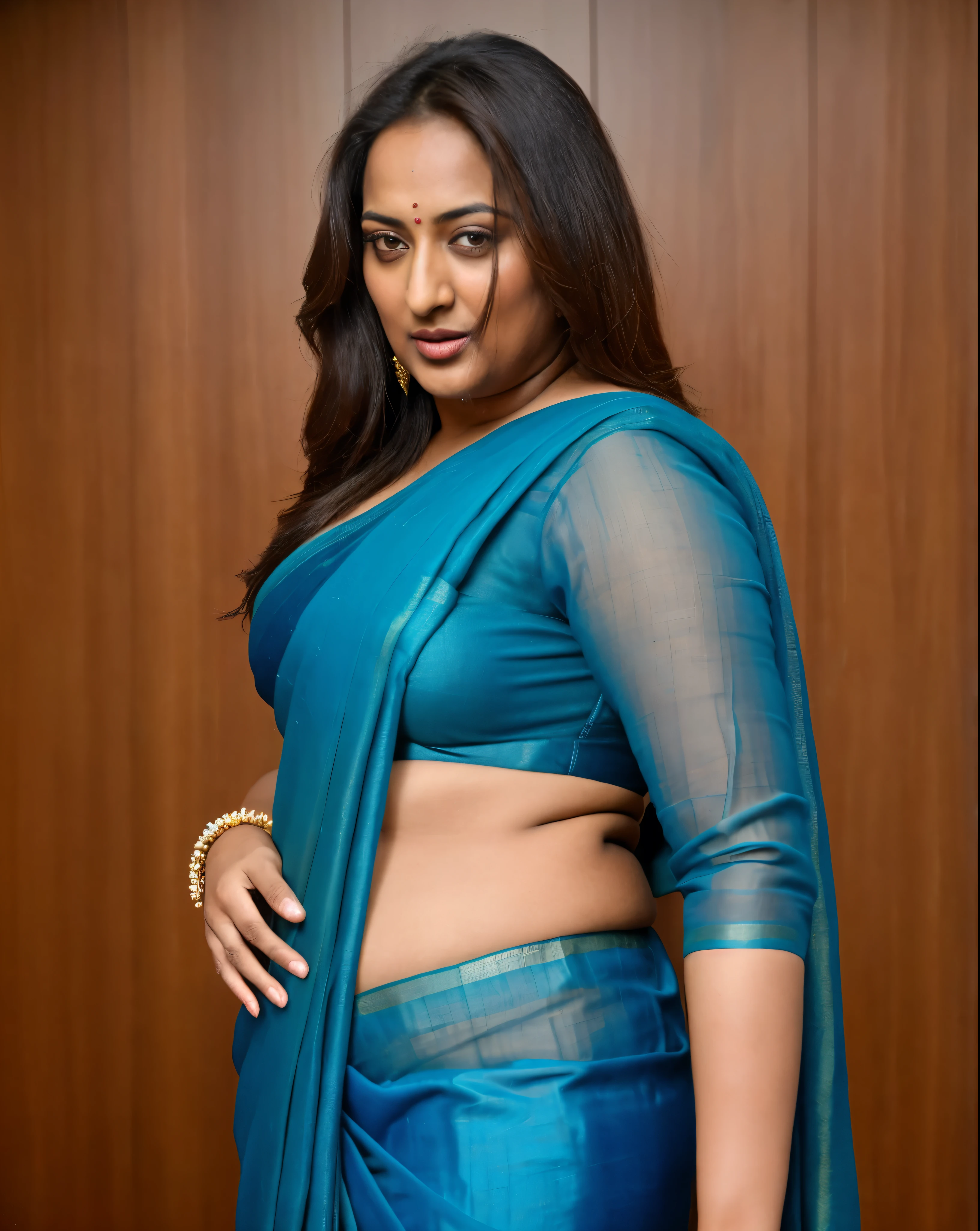 Foto RAW, photorealistic, photography, full body shot, 50 years old Woman, master shot, perfect eyes, goddess like beauty, pierced eyes, perfect thick chubby mallu Desi aunty bhabhi, Wearing a Stanapatta, a chest-band.Saree model, model Photography, Indian saree shoot, Indian traditional wear advertising photography, traditional wear brand shoot, face of Indian actress Sonakshi Sinha, masterpiece, realistic, realism, incredible details,  pleasure, photorealism, detailed skin, skin pores, high contrast, photorealistic Artstation 8k HD digital art trend of high definition and detailed realistic skin texture, ultra detail, realistic skin texture, armature, best quality, ultra high definition, (photorealistic:1.4),, high resolution, detail, raw photo, sweat, Re sharp, by Lee Jefferies Nikon D850 Film Stock Photo 4 Kodak Portra 400 Camera F1.6 Lens Rich Color Ultra Real Realistic Realistic Textures Dramatic Lighting Unreal Engine Trending at Art Station Cinestill 800,(pele altamente detalhada: 1.2), 8k UHD, DSLR, soft-lighting, alta qualidade, grain of film, Fujifilm XT3,she didn't like to wear blouse or bra, she is happy to wear only saree, she hates blouse or bra, detailed hairy armpits, hyper realistic skin, skin pores, sweat, veins, short hairs on armpit, stubble armpits, hyper realistic hairy armpits, 