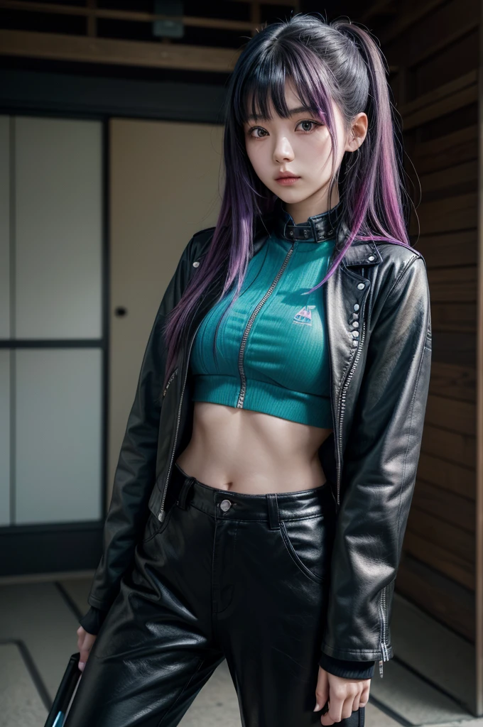 anime girl in a black outfit with a sword in her hand, very beautiful cyberpunk samurai, digital cyberpunk anime art, anime cyberpunk art, cyberpunk anime girl mech, cyberpunk anime girl, cyberpunk anime art, female cyberpunk anime girl, cyberpunk geisha, digital cyberpunk - anime art, cyberpunk samurai, anime style 4 k, badass anime 8 k, cyberpunk anime girl in hoodie, beautiful south korean woman, korean girl, beautiful young korean woman, korean woman, heonhwa choe, korean women's fashion model, sexy look, big breast, sexy pose, show breast, light purple hair