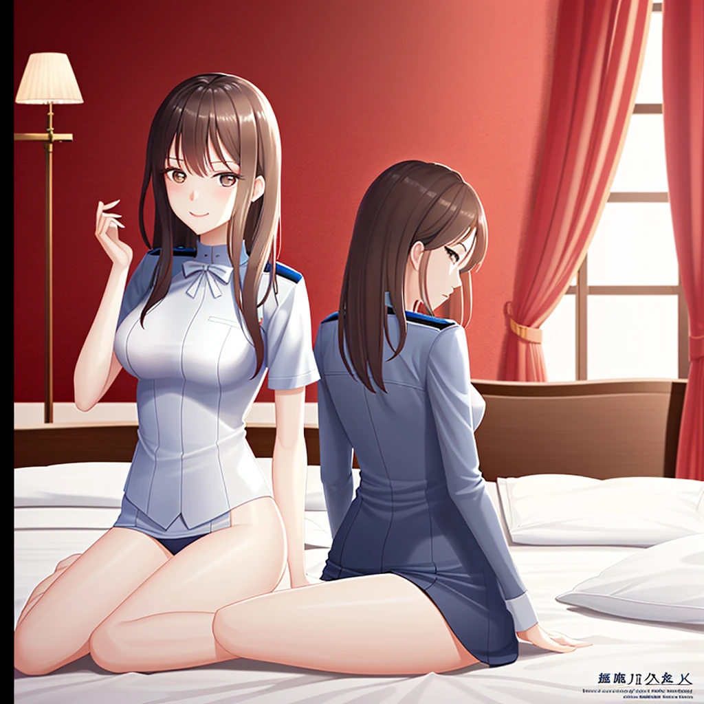 Woman in Uniform, On the hotel bed, Photo session